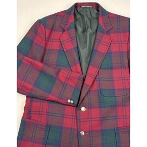 VTG Bespoke Alexander Bermuda Wool Sport Coat Green/Red/Blue Plaid 44R England